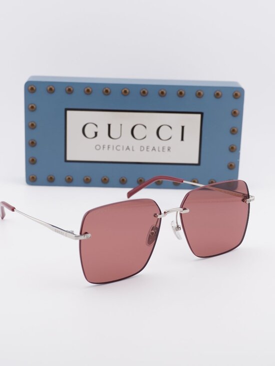 Gucci GG1955SA 003 Square Sunglasses - Shiny Silver\\Burgundy main image 6
